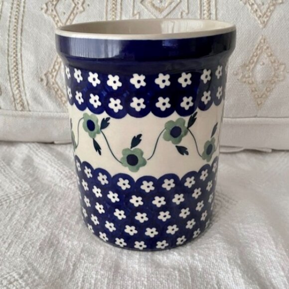 Boleslaweic Polish Pottery Floral Ceramic Utensil Holder Handmade - Picture 2 of 11